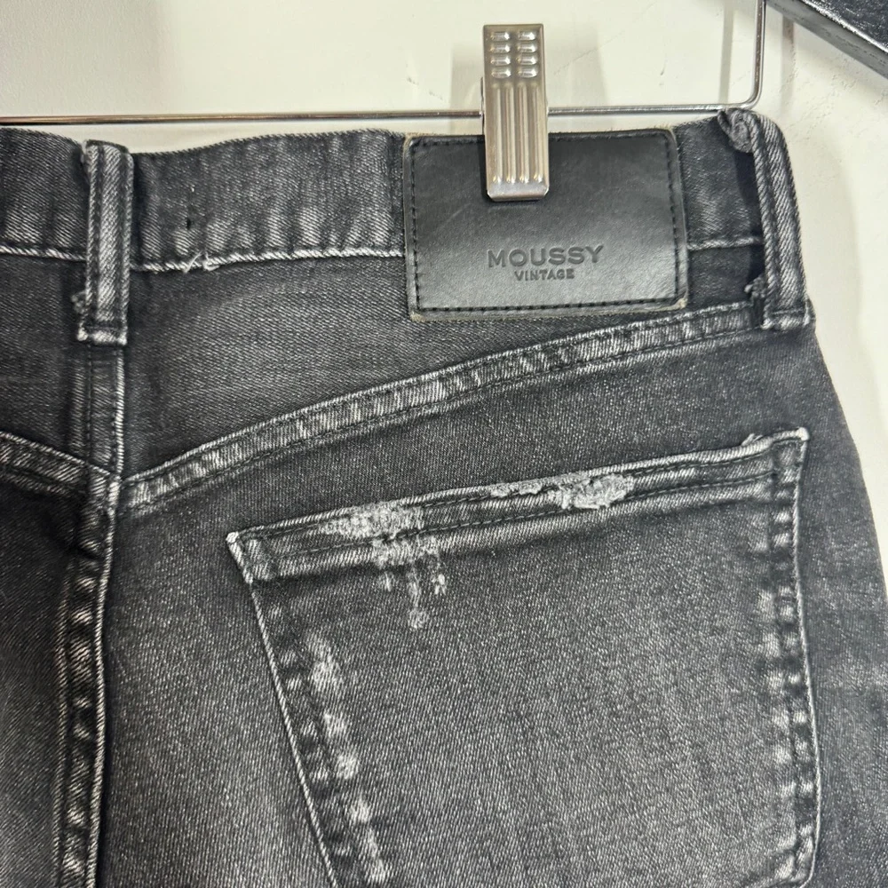 Moussy Vintage Black Distressed Skinny Jeans Raw Hem Cropped Women’s Denim - Picture 7 of 12